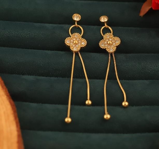 Gilded Clover Tassel Drop Earrings