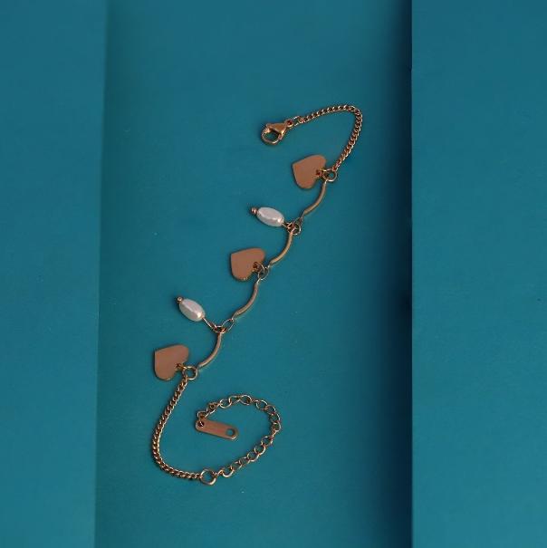 Heart & Pearl Charm Chain Bracelet