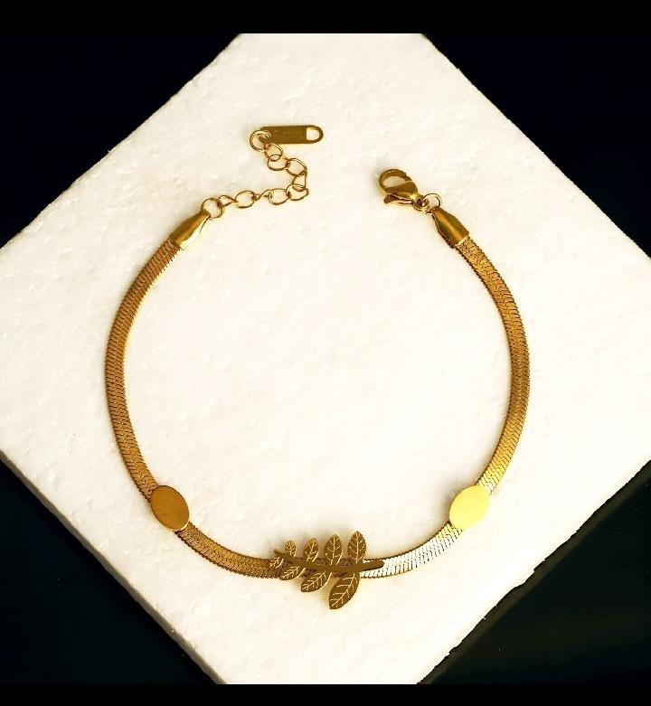Botanical Herringbone Branch Gold Bracelet