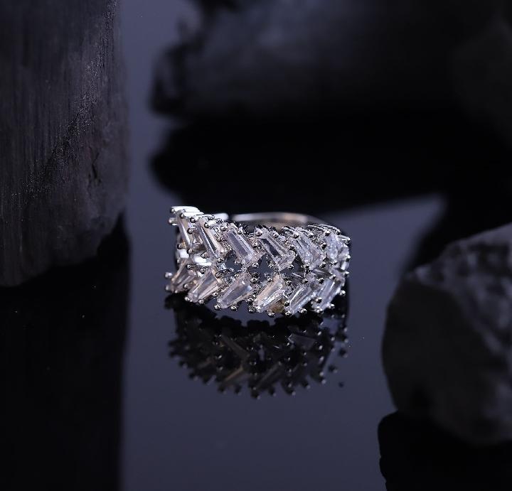 Silver Laurel Crystal Bypass Ring