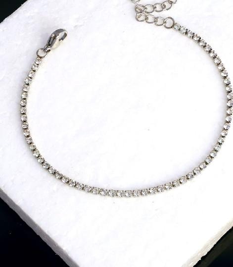 Silver Crystal Tennis Line Chain Bracelet